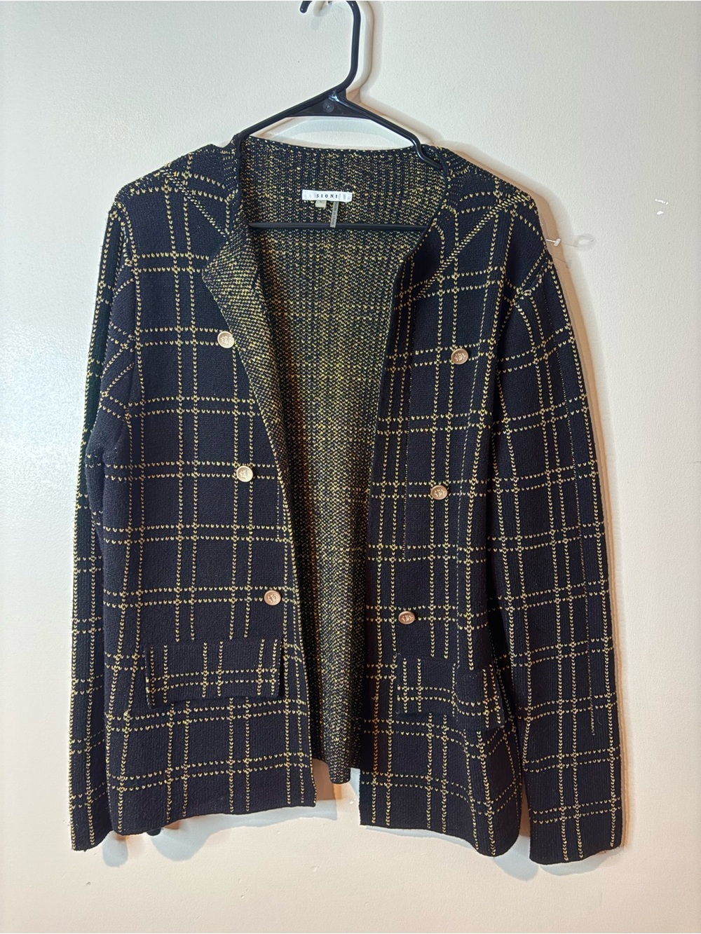 Sioni Black & Metallic Gold Tweed Cardigan NWOT
